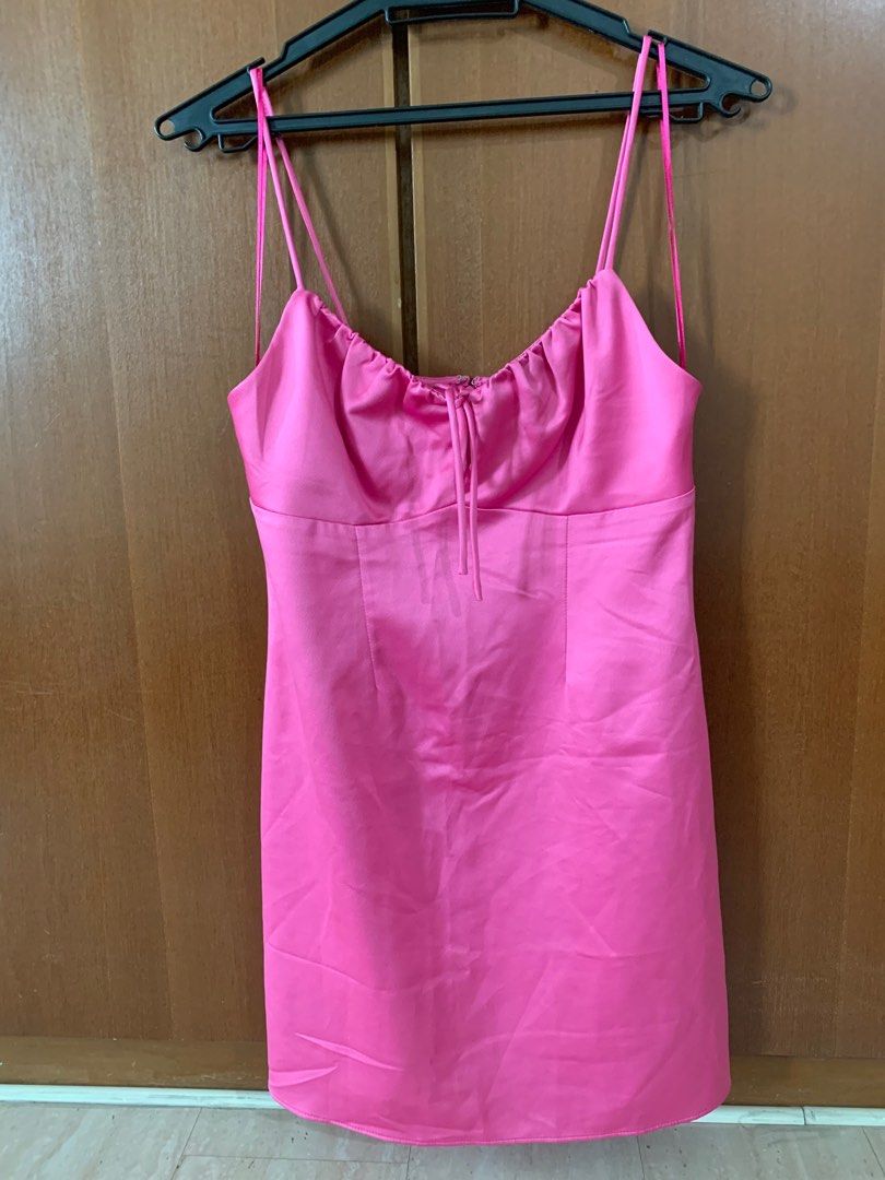 Topshop Pink Mini Dress with Tie Front Detail and a Zipper at the