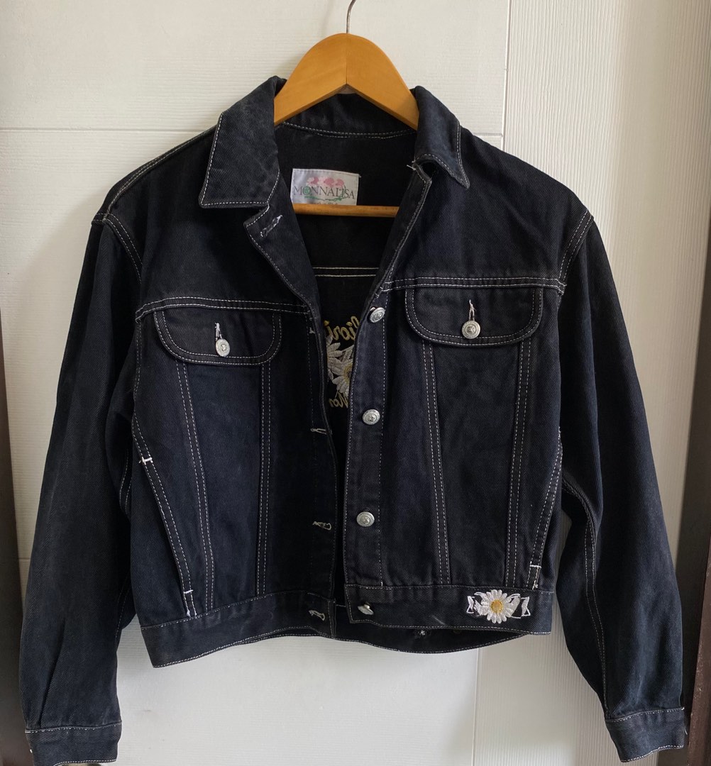 Dark Blue Contrast Stitch Denim Jacket -Cristina