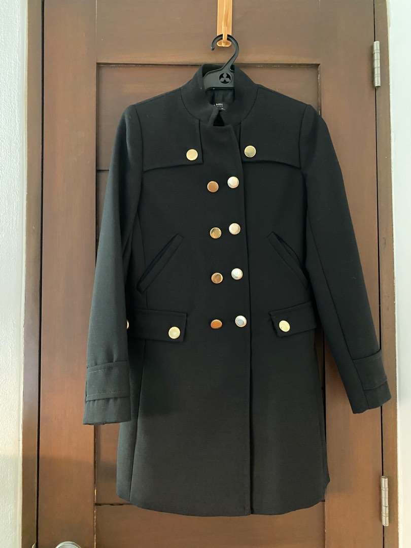 Zara black coat gold buttons discount