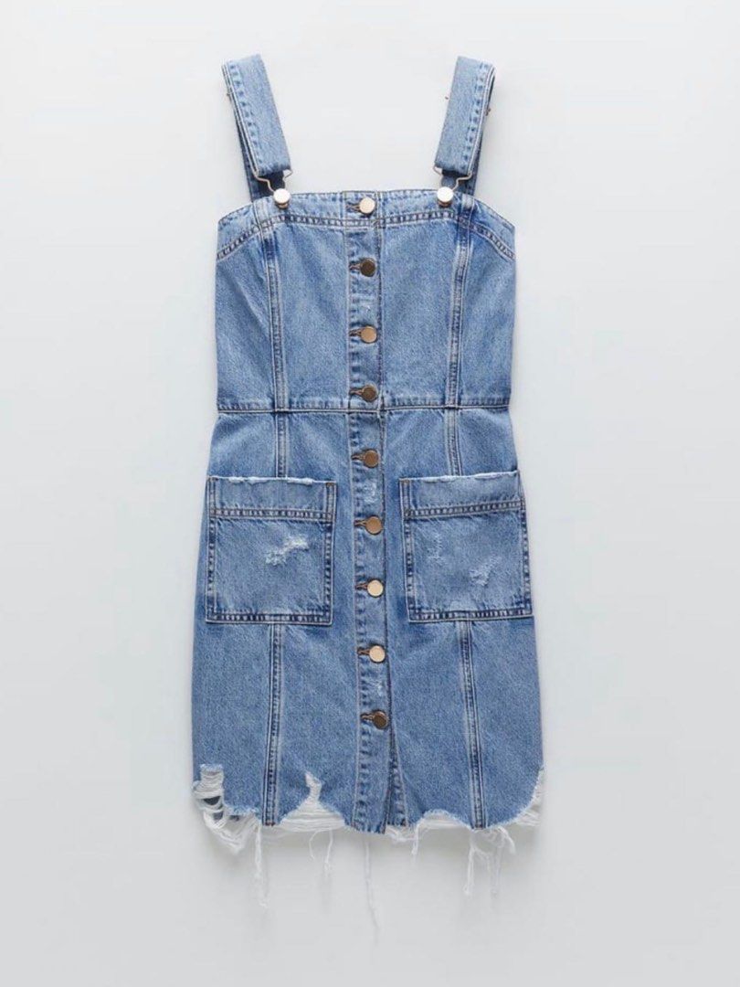 denim dungaree dress zara Zara | Dresses | Frayed Hem Pocket Denim Overall Mini Dress Jean Blue