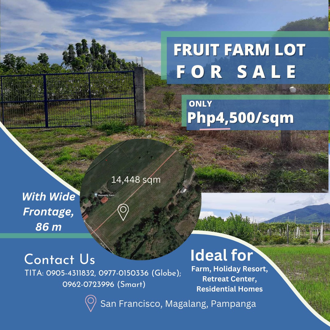 14,448 sqm Residential Fruit Farm Lot For Sale in Magalang Pampanga