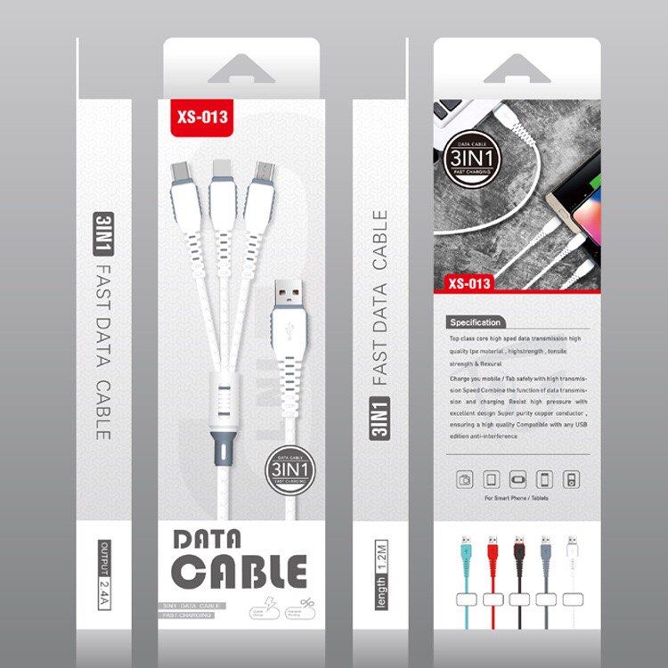 3 in 1 Data fast charging cable 1.2M 三合一快充電線 (Category: Chargers & Cables) located in Hong Kong. Submitted by fevermall (Listing ID 1261281165, Image 2). Description: wholesale price Fast Data charging cable 3 in 1 Output 2.4A Length: 1.2M Apple iOS , Type C, Mini USB White colour Red colour Grey colour 1 year warranty 蘋果或華維可供撰擇 快充數據電源線 1.2米 輸出 2.4A 保用一年.