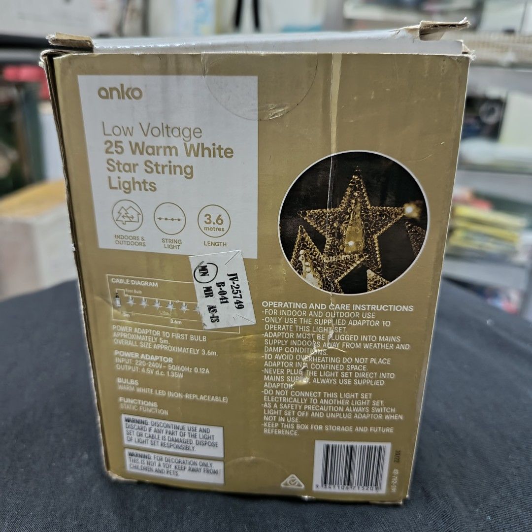 Anko Low Voltage 25 Warm White Star String Lights 220V (Category: Lighting) located in Rizal. Submitted by TheSweetSpotShoppe (Listing ID 1261242880, Image 3). Description: • Bulbs warm white LED (non-replaceable) • Static functions.