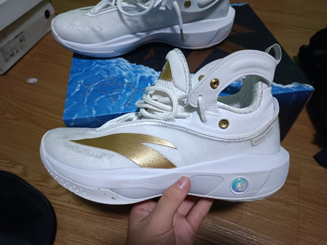Gold and hotsell white basketball shoes