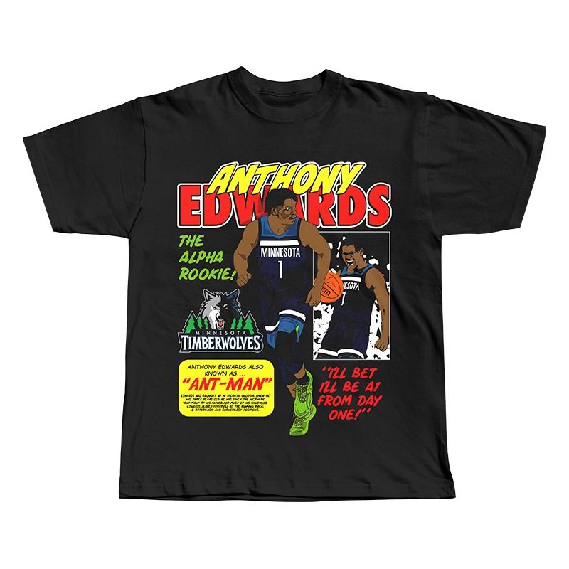 Anthony Edwards Minnesota Timberwolves Black White T Shirt 1