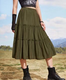 Army Green Tiered Skirt