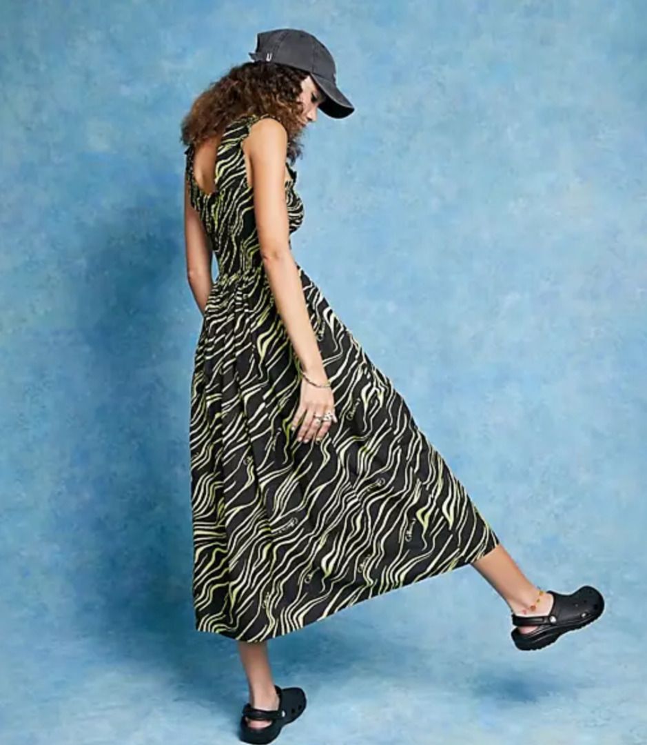 ASOS COLLUSION zebra print midi dress in black and yellow