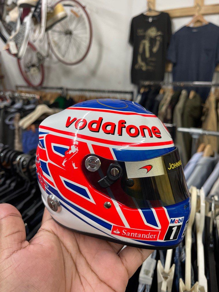 Autographed Jenson Button mini helmet Hobbies Toys Memorabilia