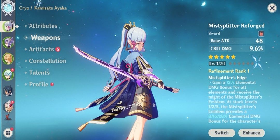 Ayaka Sig Ar21 Genshin Impact (Category: Others) located in Caloocan City. Submitted by rurugenshin (Listing ID 1261237983, Image 2). Description: Check my profile for more accounts! *Ayaka And Signature Weapon - Mistsplitter Reforged AR21 Unset Birthday Unlinked Email Asia Server SAFE: First Owner - Manually Rolled Account since Patch 1.0 Not Abyss Hacked 650 php Payment using gcash. Review after transaction..