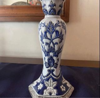 Blue and white ceramic candle holder
