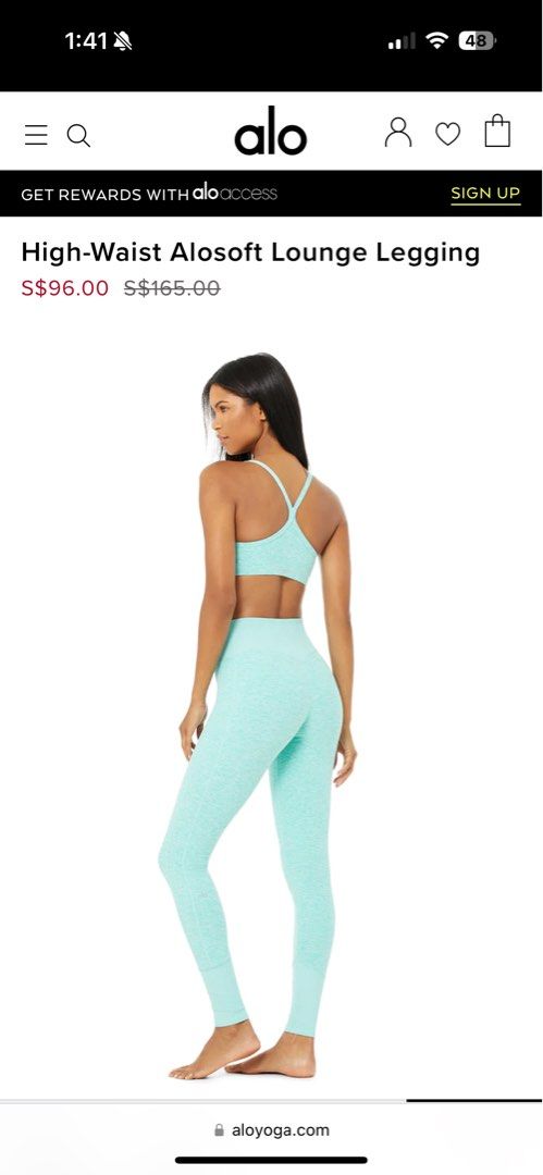 High-Waist Alosoft Lounge Legging in Blue Quartz Heather by Alo