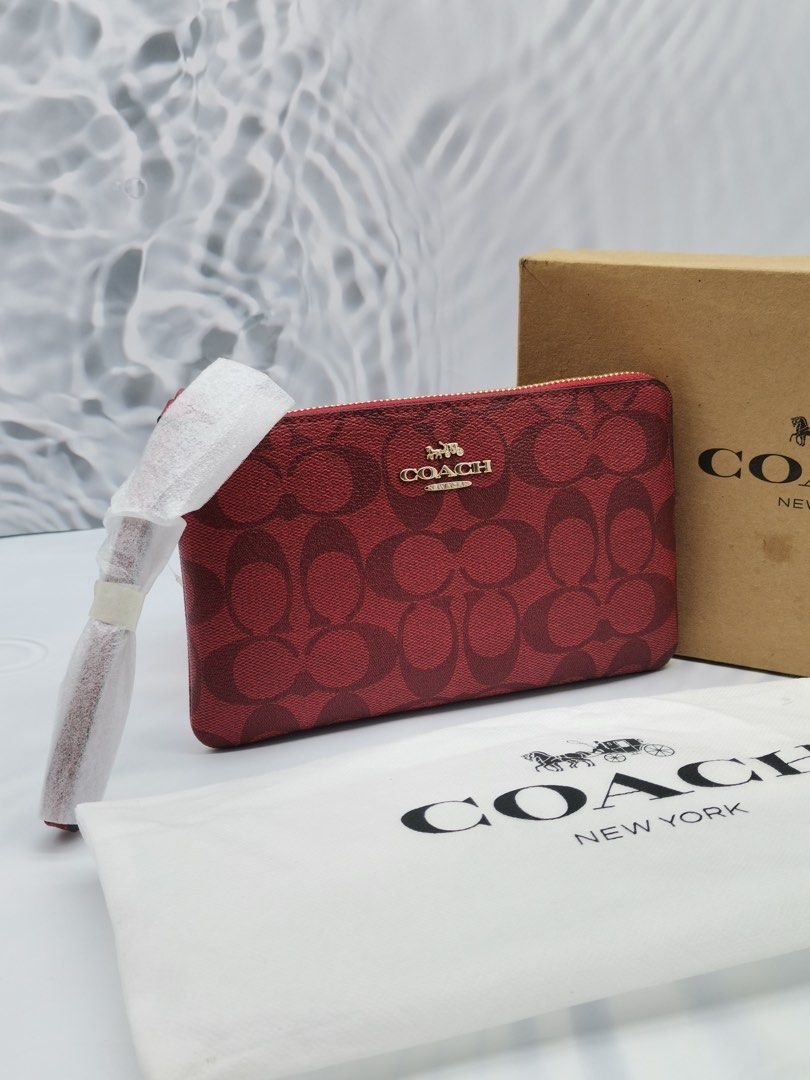 BRAND NEW COACH SIGNATURE RED CC CANVAS CORNER ZIP SMALL POUCH