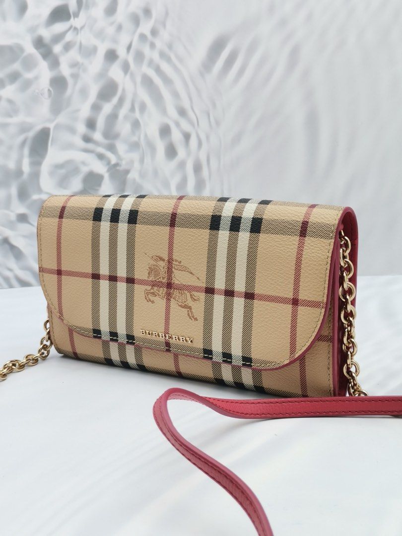 BURBERRY SIGNATURE HAYMARKET CHECK CANVAS HENLEY CORAL RED WALLET