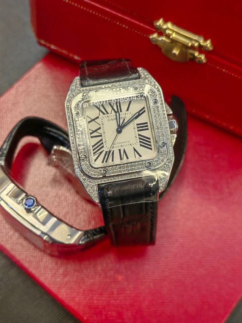 Cartier diamond watch leather strap shop