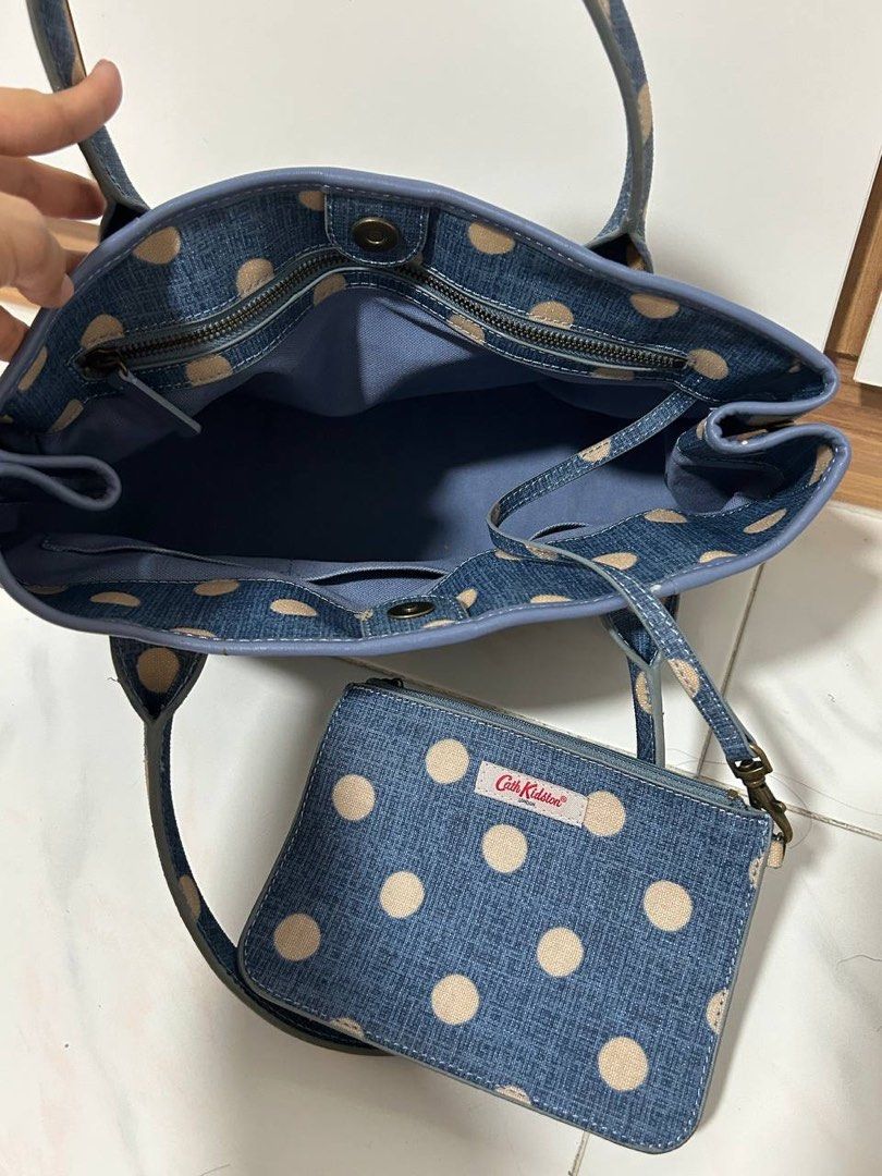 Cath Kidston Polka Dot Blue Cream Tote Bag Women s Fashion