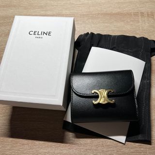 Shop CELINE Triomphe SMALL WALLET TRIOMPHE IN TEXTILE&CARFSKIN by
