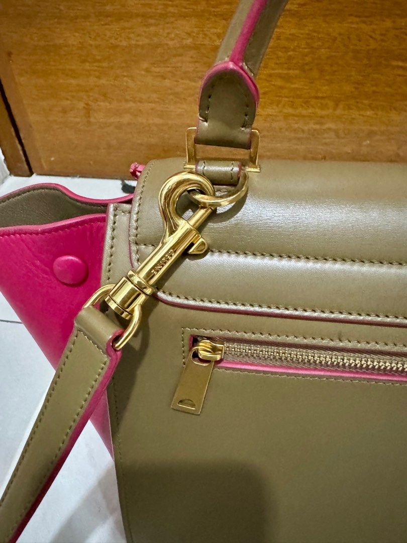 Celine trapeze bag small (Category: Luxury Bags & Wallets) located in Manila. Submitted by chinchinshaven (Listing ID 1261188639, Image 3). Description: Guaranteed authentic With dust bag Nice color combination (taupe & fuchsia pink) .