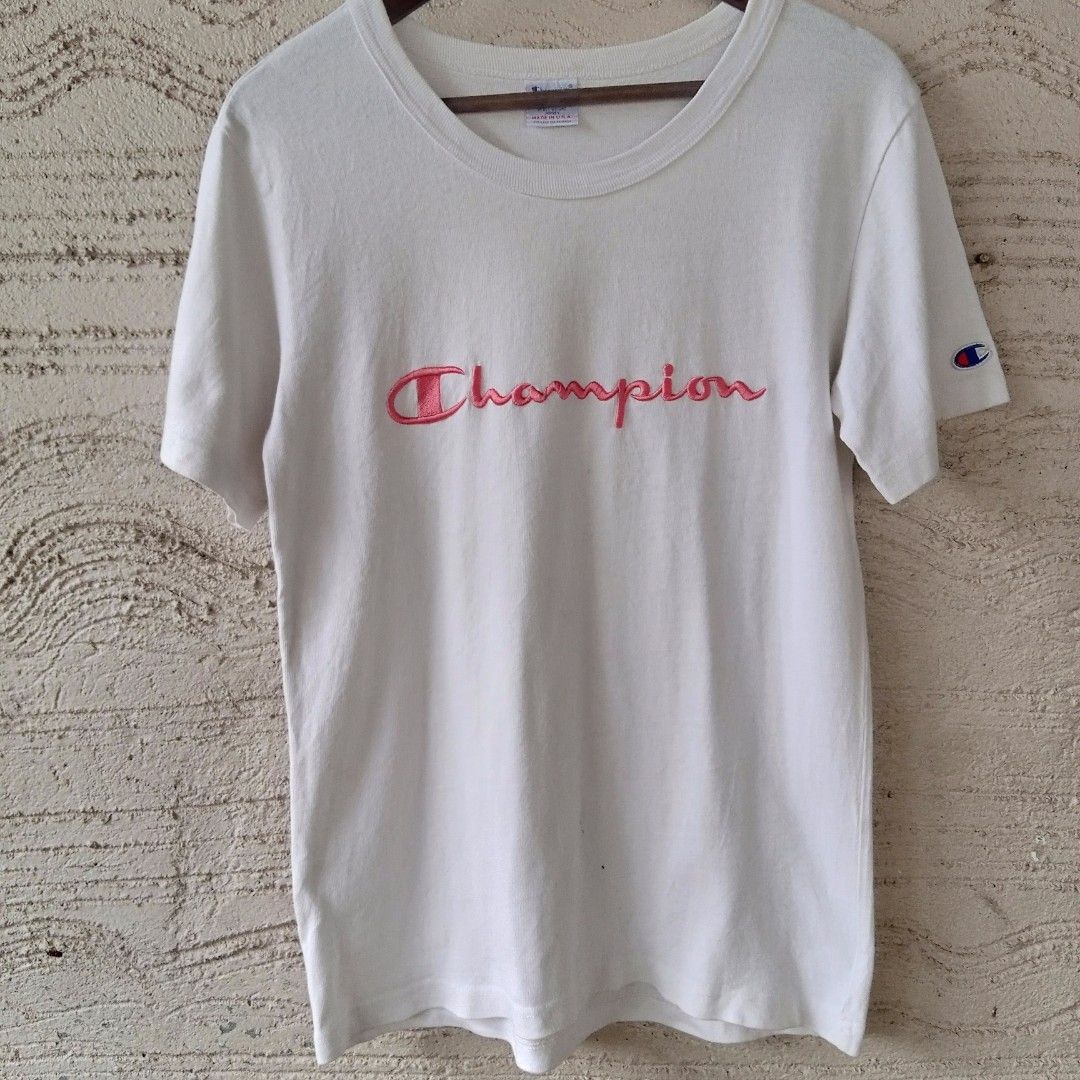 Pink and white champion shirt online