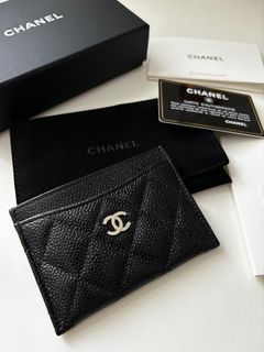 Chanel Zip Top Card Holder, Black Leather, Preowned, WA001