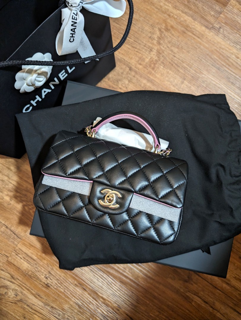 Chanel 23P Mini Top Handle Black and Lilac, Luxury, Bags