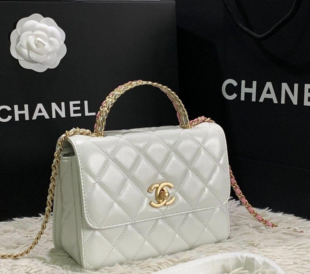 Chanel white best sale top handle bag