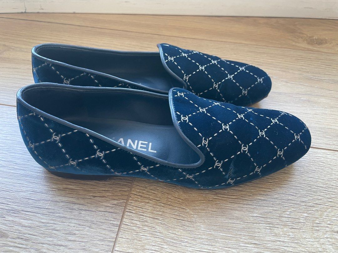 Chanel online velvet loafers