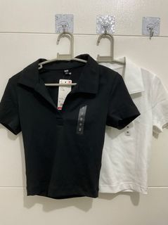 Uniqlo Cropped Skipper Short Sleeve Polo Shirt (White & Black)