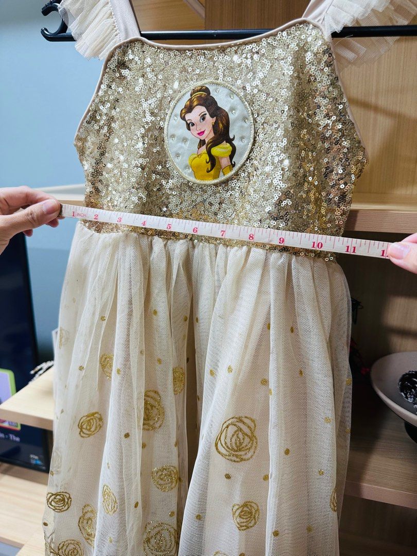 Disney Belle gold costume (Category: Babies & Kids Fashion) located in Mandaluyong City. Submitted by jpc0708 (Listing ID 1261289869, Image 3). Description: Bought from HK Disneyland. Pls refer to photos for actual condition and measurements. You may use it as is or you can also put a petticoat under to make it look like a real ball gown 🙂.