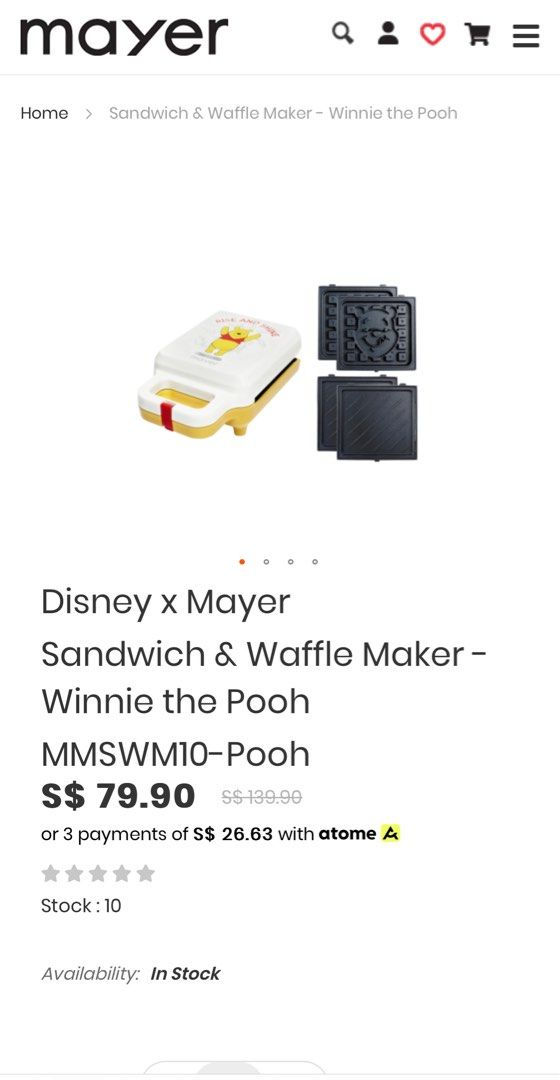 Disney x Mayer Sandwich & Waffle Maker Winnie the Pooh, TV & Home