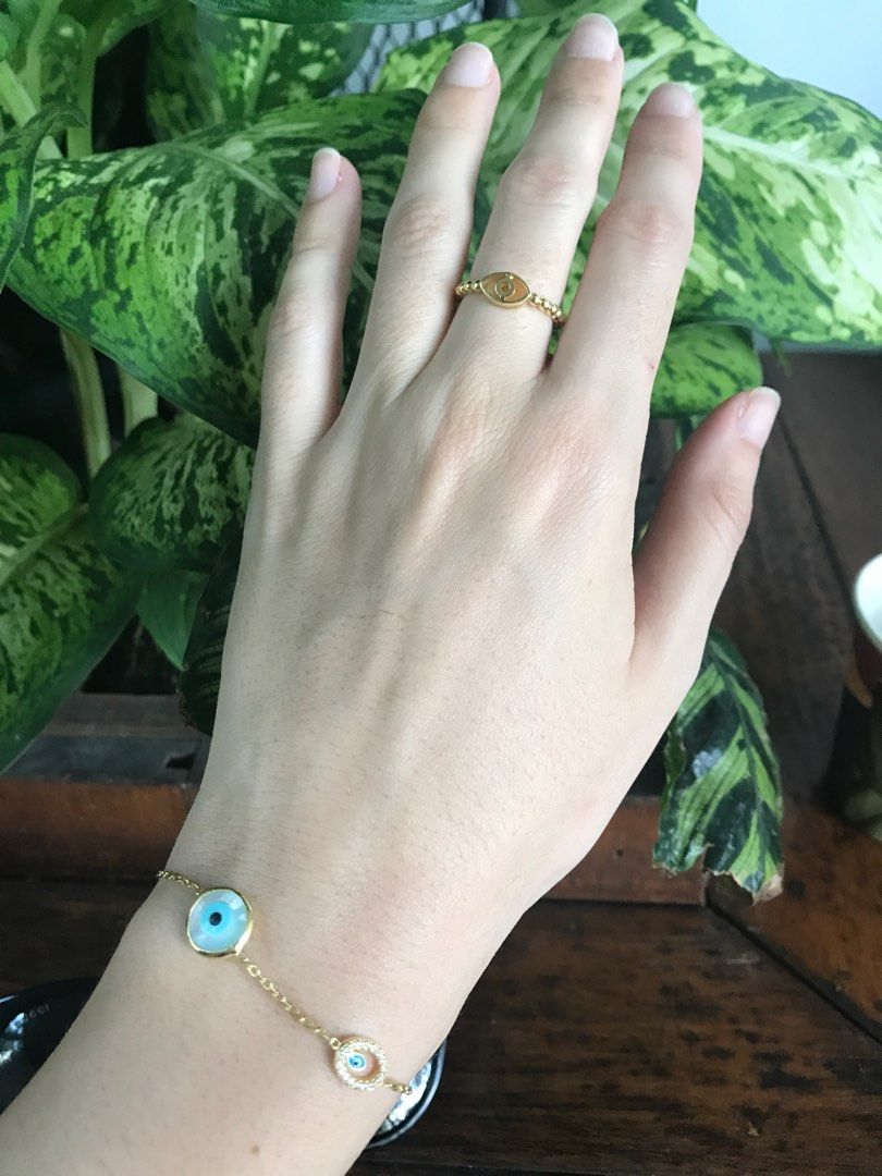 Evil eye gold plated sterling silver bracelet Women s Fashion