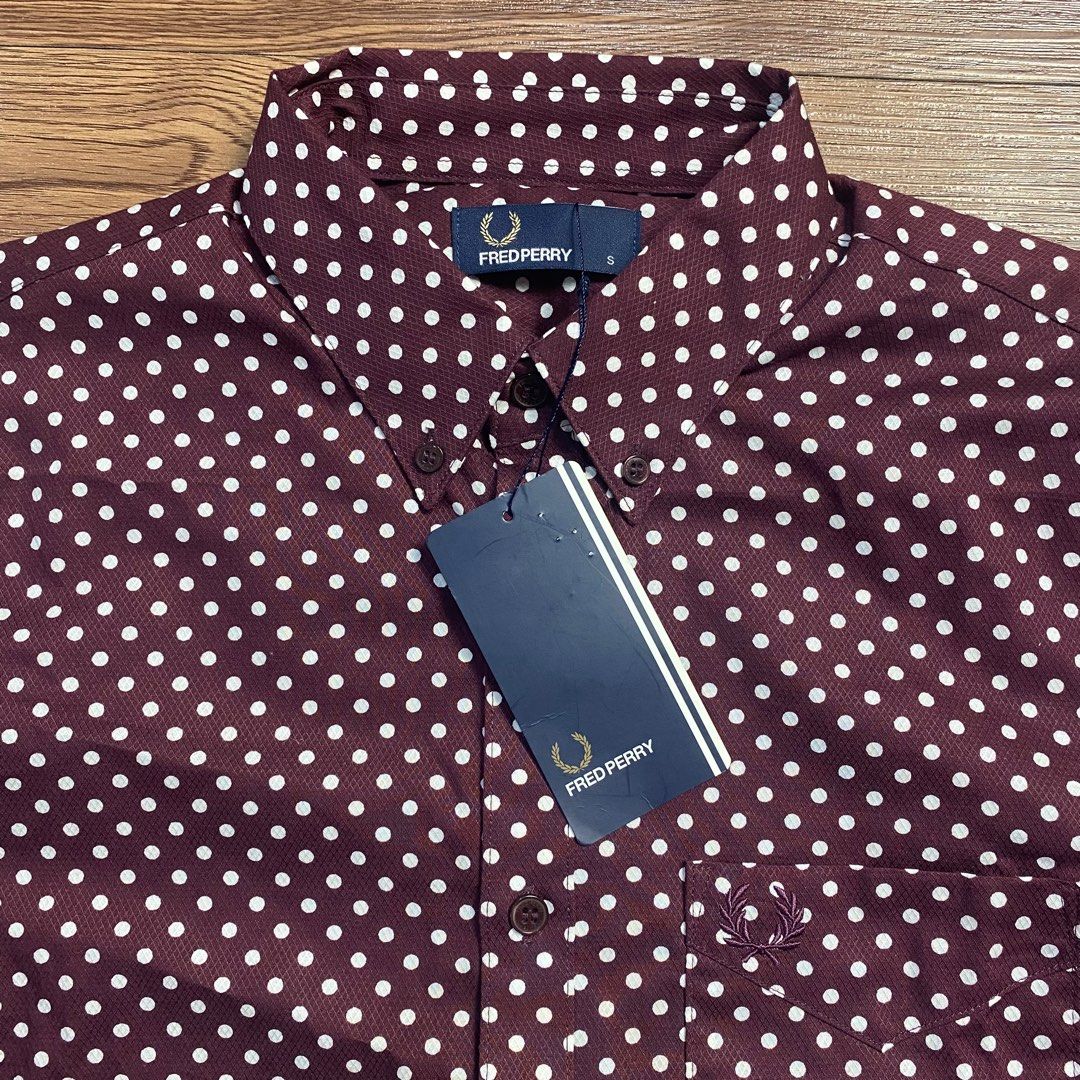 Fred Perry New witg Tag Kemeja Polka Dot Shirt Men s Fashion
