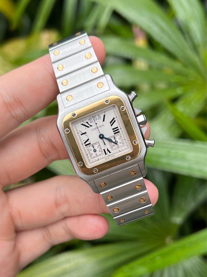 Full Set Cartier Santos Galbee ref 2425 Chronoflex RARE INCLUDES CARTIER 2 YEAR WARRANTY