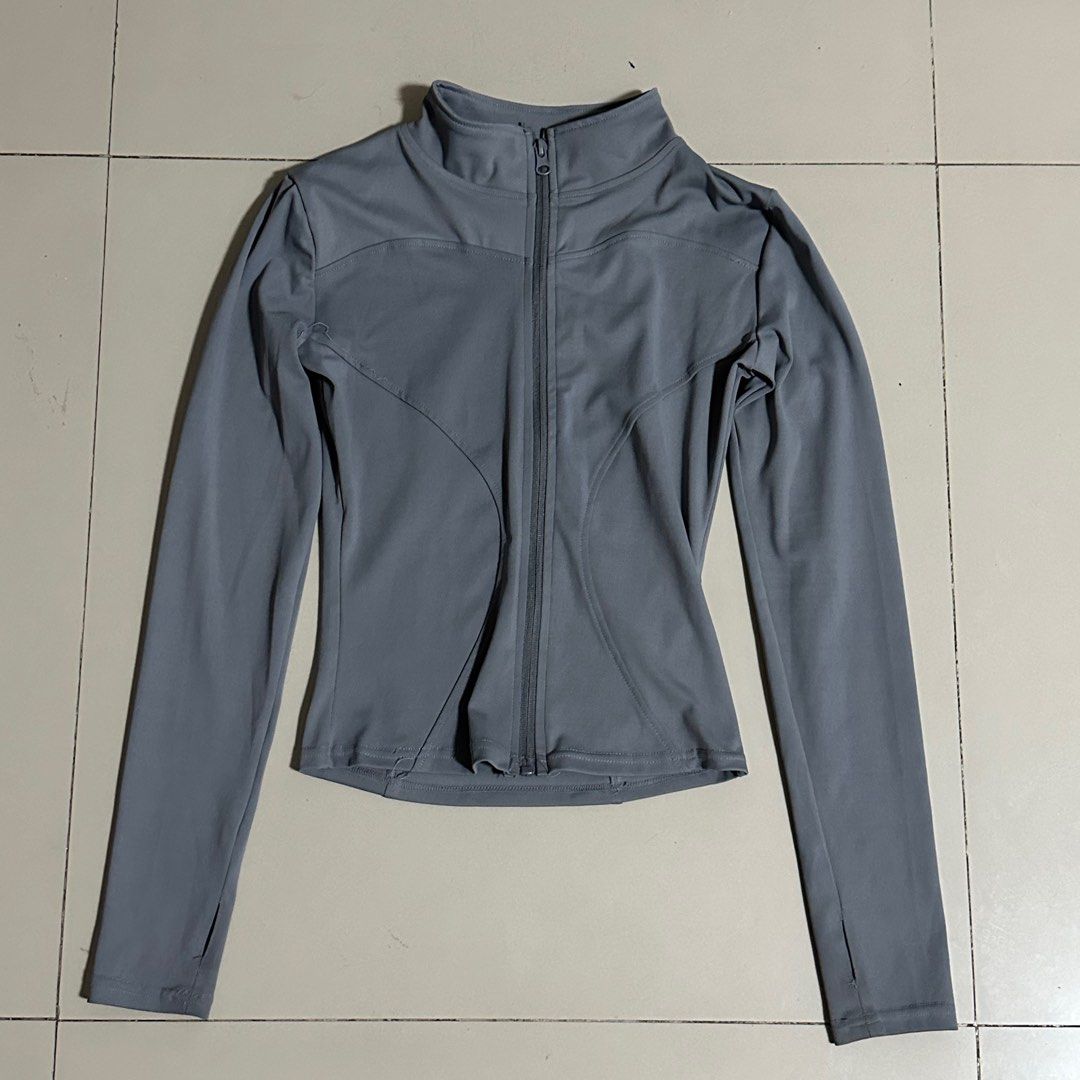 Gray Zip Up Fitted Workout Jacket Women s Fashion Activewear on