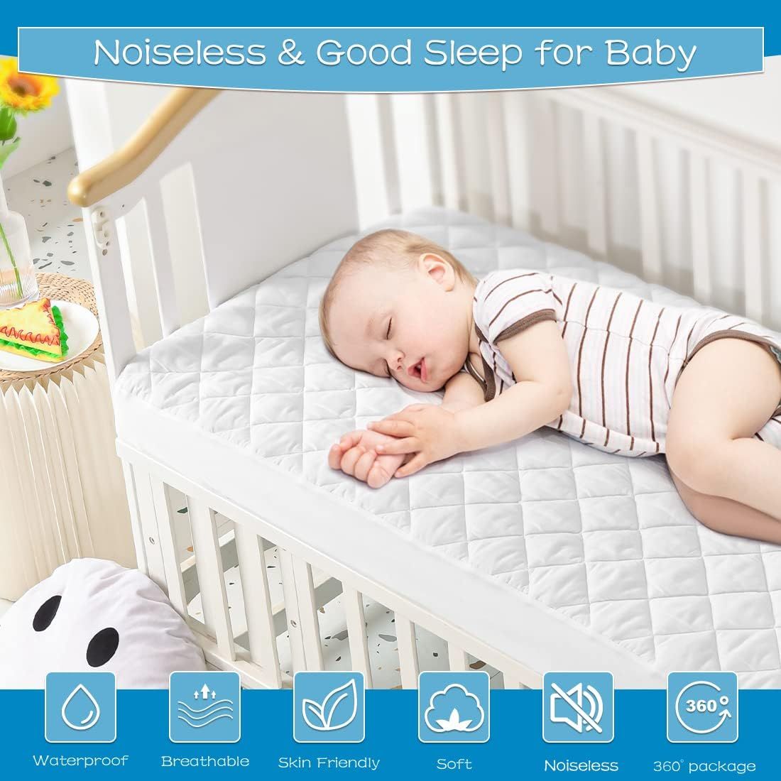 GRT 2 Pack Waterproof Crib Mattress Protector Quilted Fitted Baby Mattress Cover Extra Soft Breathable Toddler Mattress Pad 52 x28 9 Deep White 2 Pack Babies Kids Baby Nursery Kids Furniture Cots