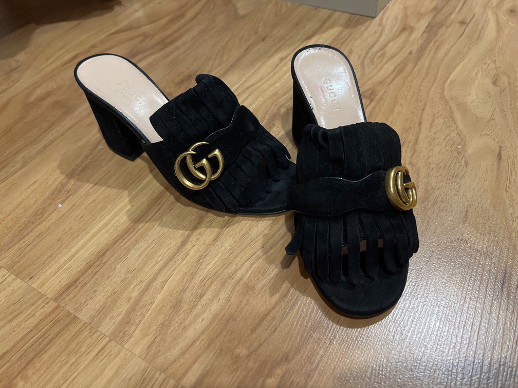 Gucci suede mid heel slide outlet