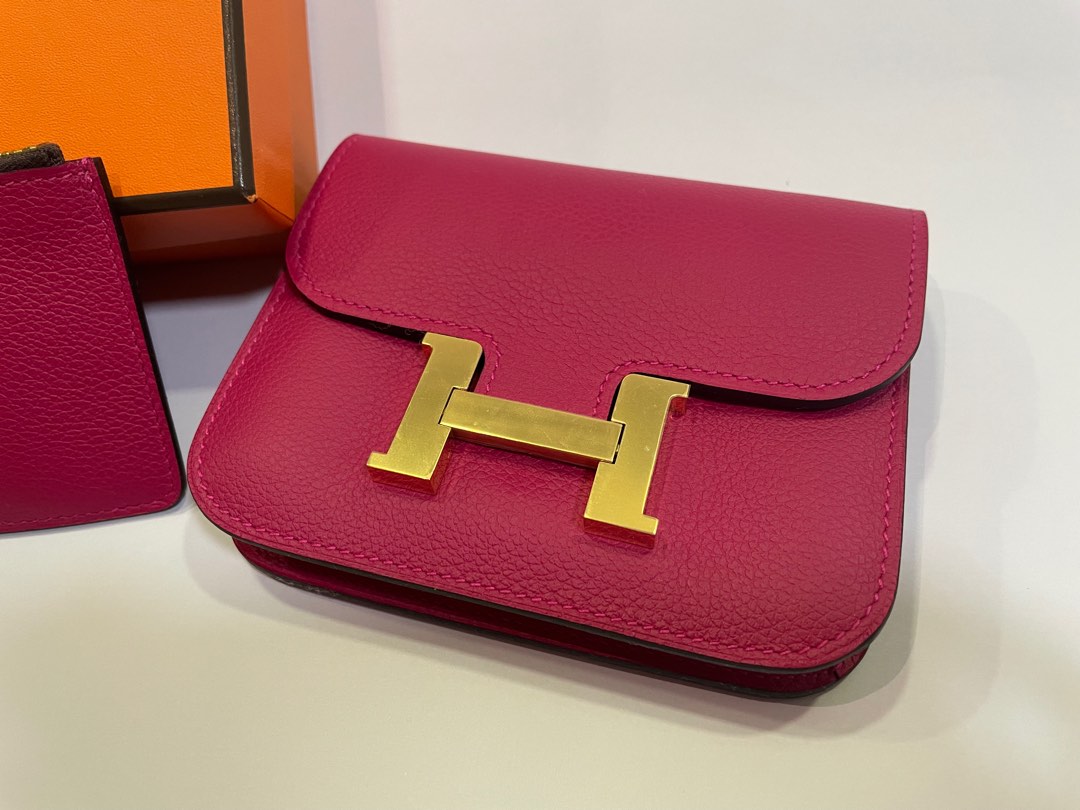 Hermes Constance Slim Wallet In Rouge Grenat With Gold Hardware – Found  Fashion