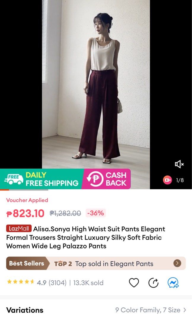 High-waist, silky trousers, Women's Fashion, Bottoms, Other