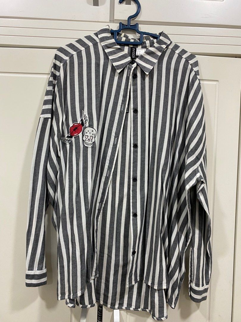 H m woman s striped shirt Women s Fashion Tops Shirts on Carousell