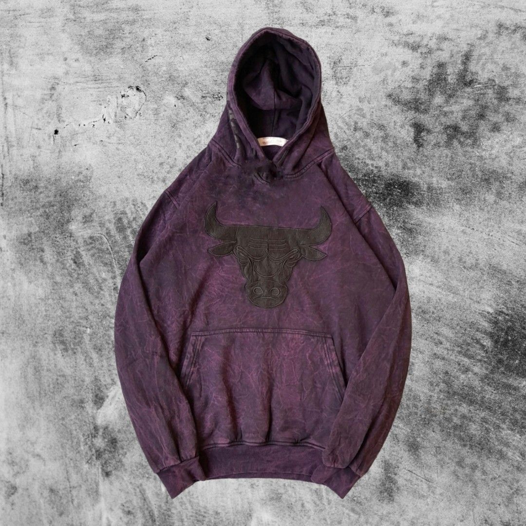 Hoodie Chicago Bulls Mitchell Ness Sandwash Burgundy, Fesyen