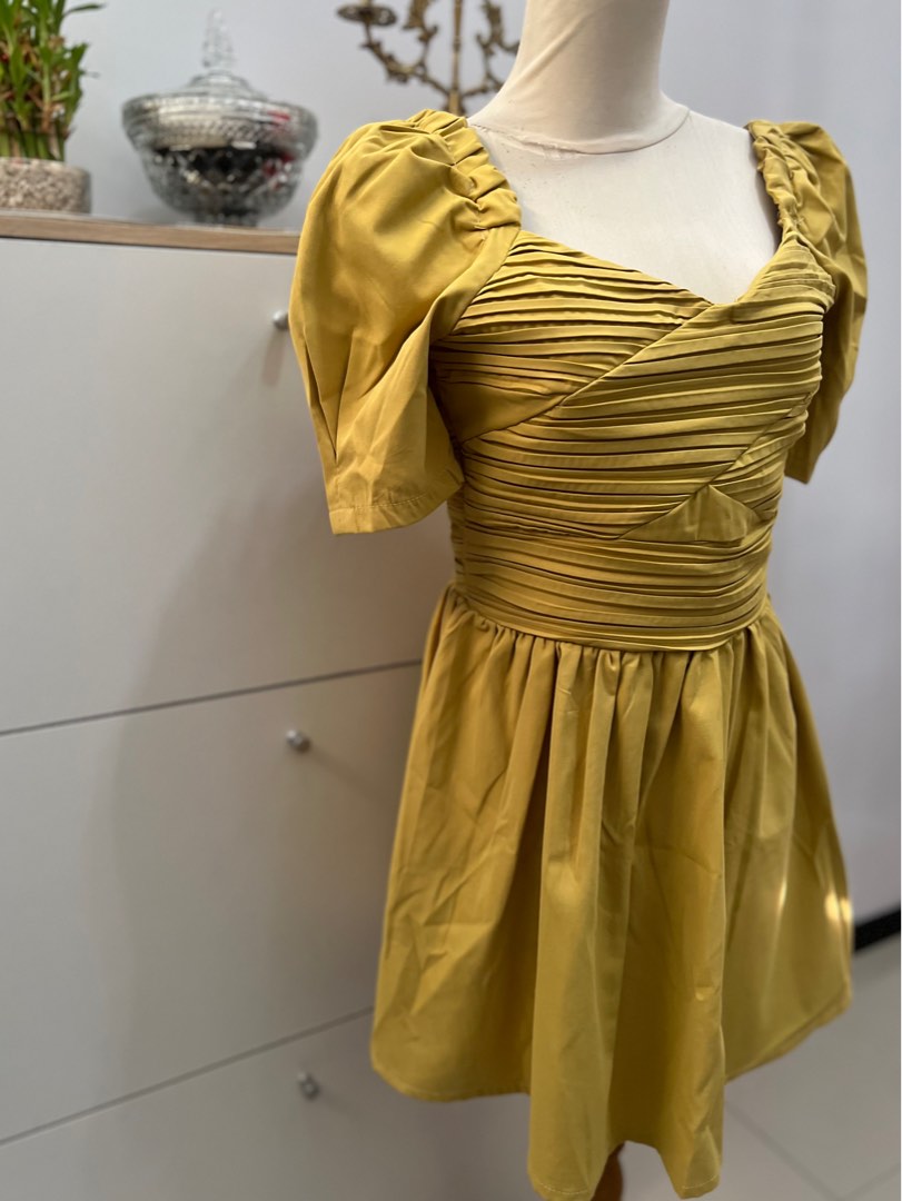 korean dress kuning / yellow dress / plisket dress / pleats dress