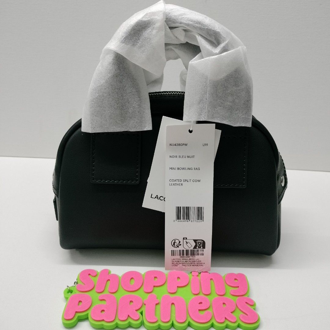 Lacoste Unisex Mini Bowling Bag In Split Calfskin Leather Black