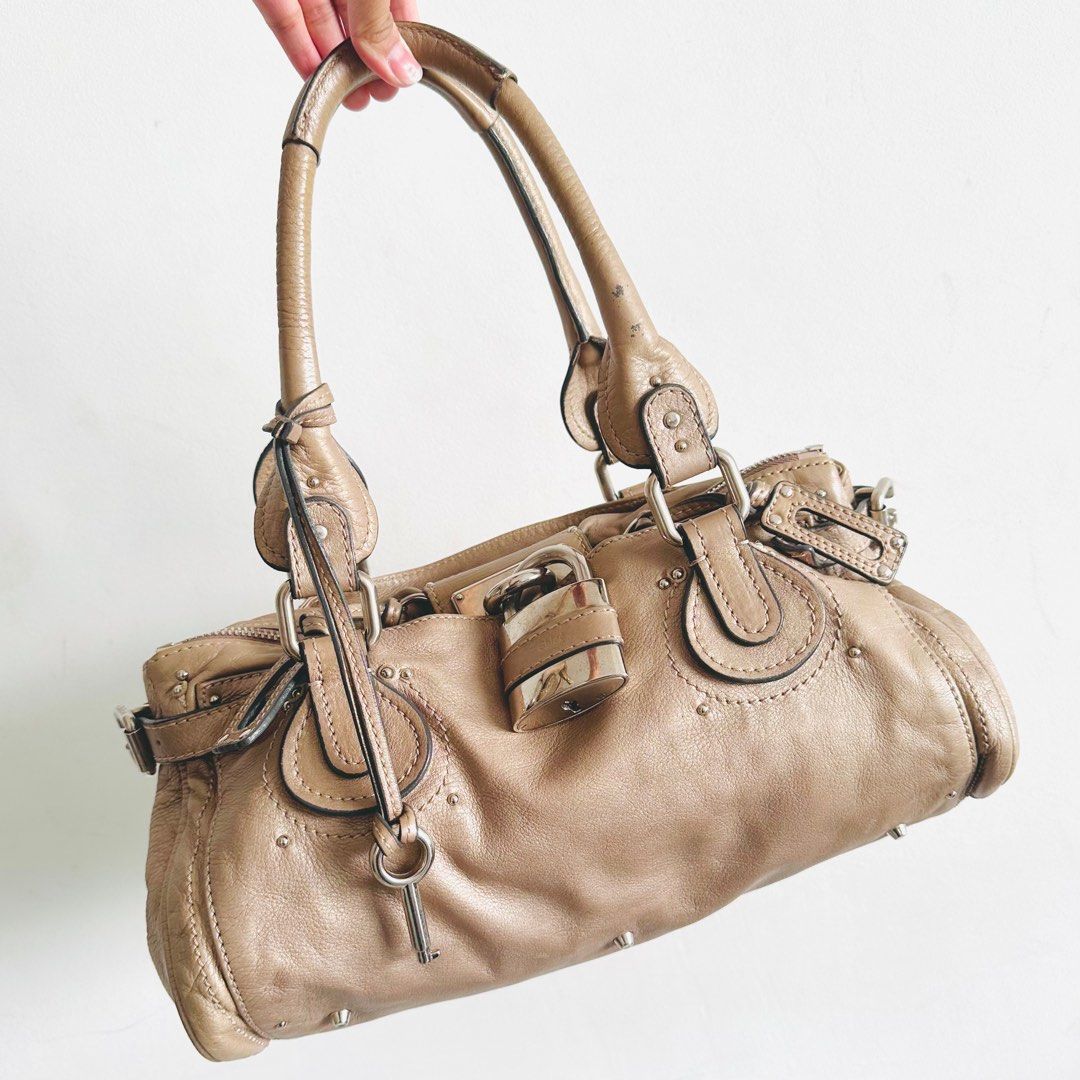 LIKE NEW Chloe Paddington Beige Classic Leather Shoulder Tote Bag Authentic