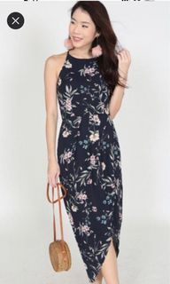 MDS flowery black halter dress