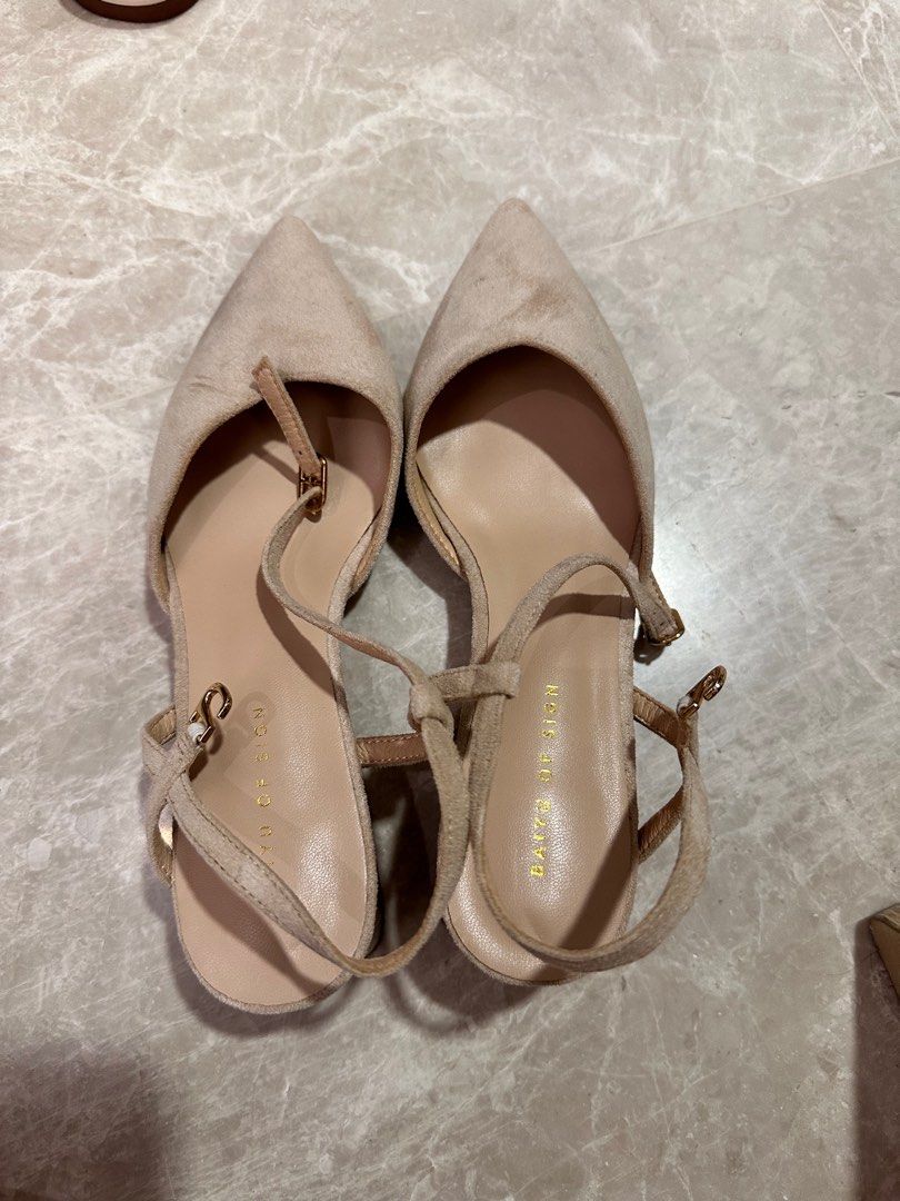 Nude suede short heels Women s Fashion Footwear Heels on Carousell