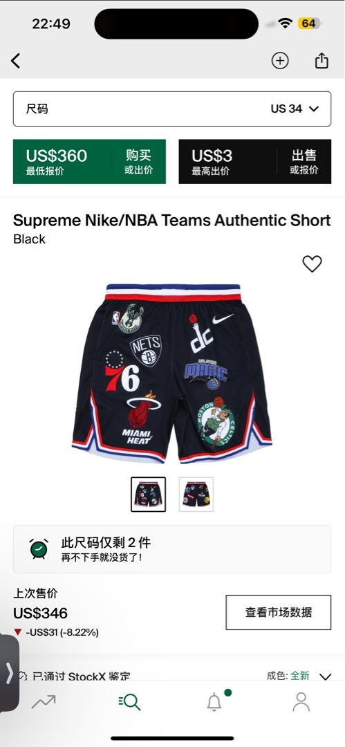 Supreme Nike/NBA Teams Authentic Short