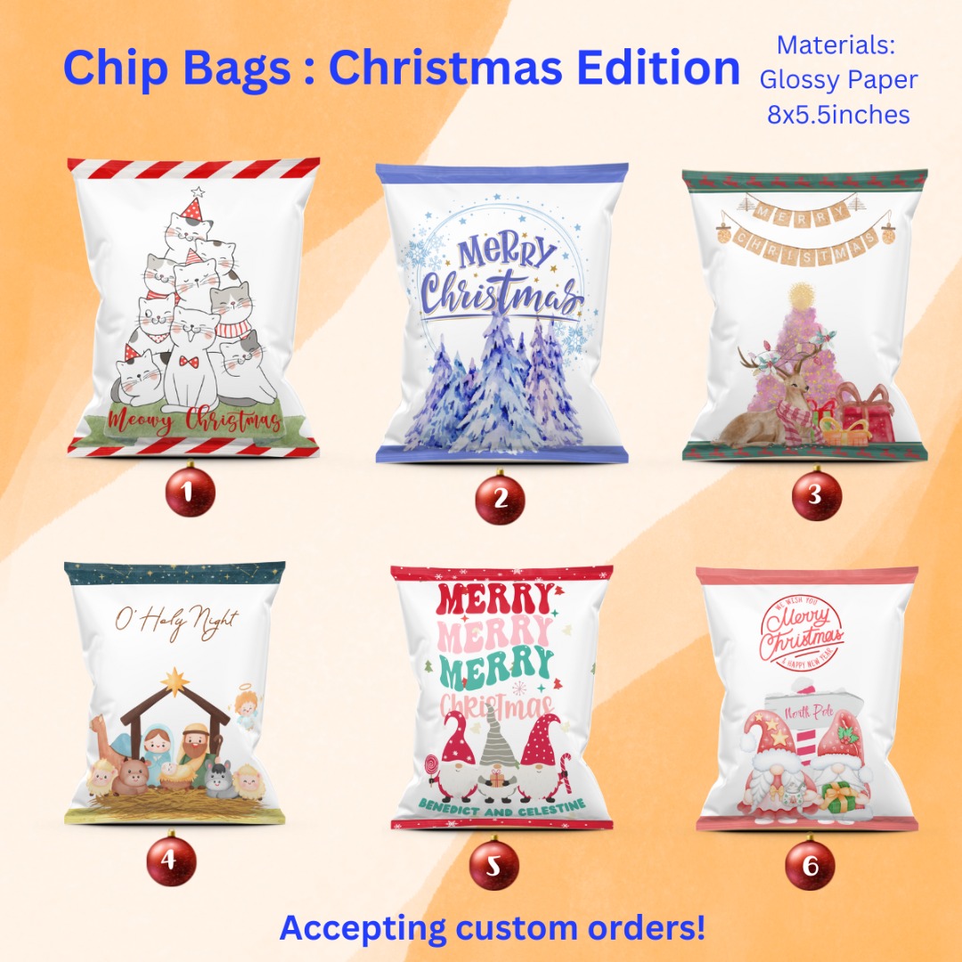 Customise chip bag, goodie bag, loot bag for all occasion. Christmas