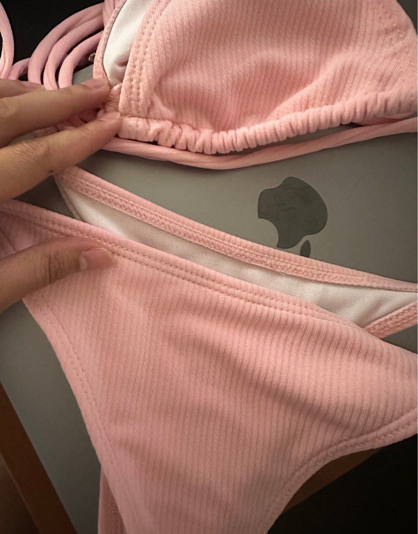 PINK SHIRRED TRIANGLE BIKINI