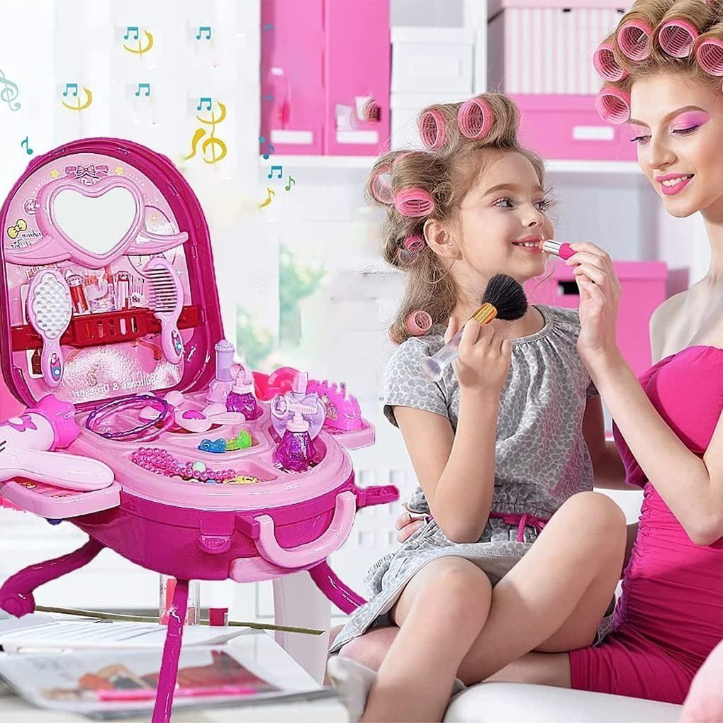 Kiddie play pretend play kids vanity table and chair beauty play set hot sale