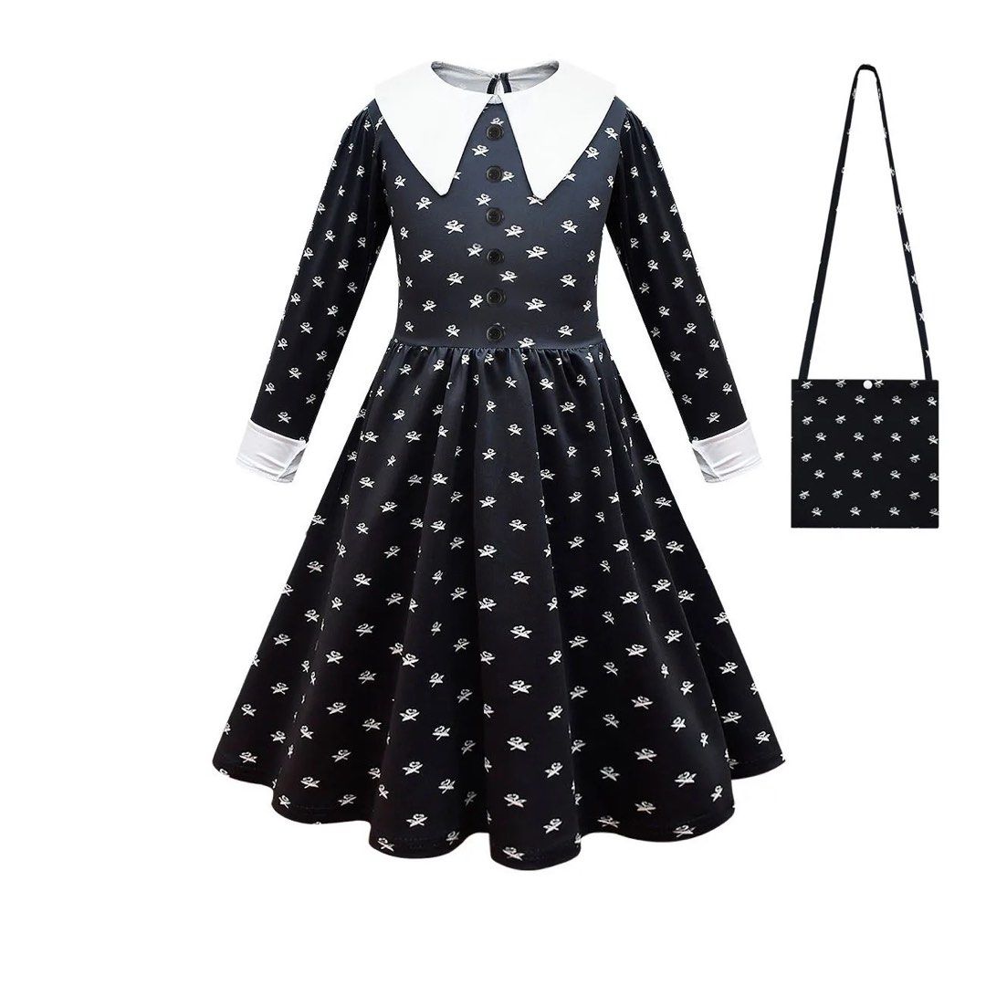 Girls black and white polka dot dress discount