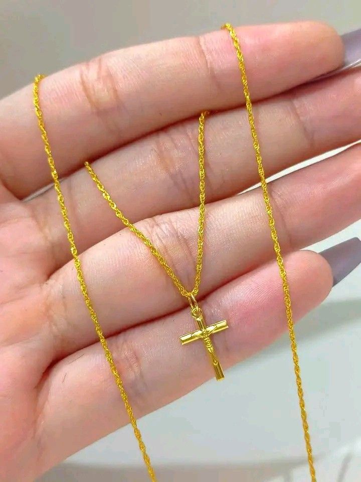 Rope Chain with Small Cross Pendant Saudi Gold 18 K Women s
